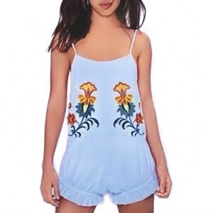 Nightwalker Blue Embroidered Cotton Romper, Petite